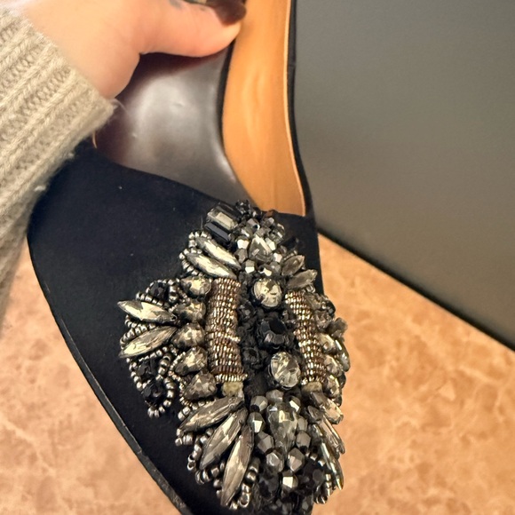 Badgley Mischka Black Satin Embellished Heels - Picture 7 of 11